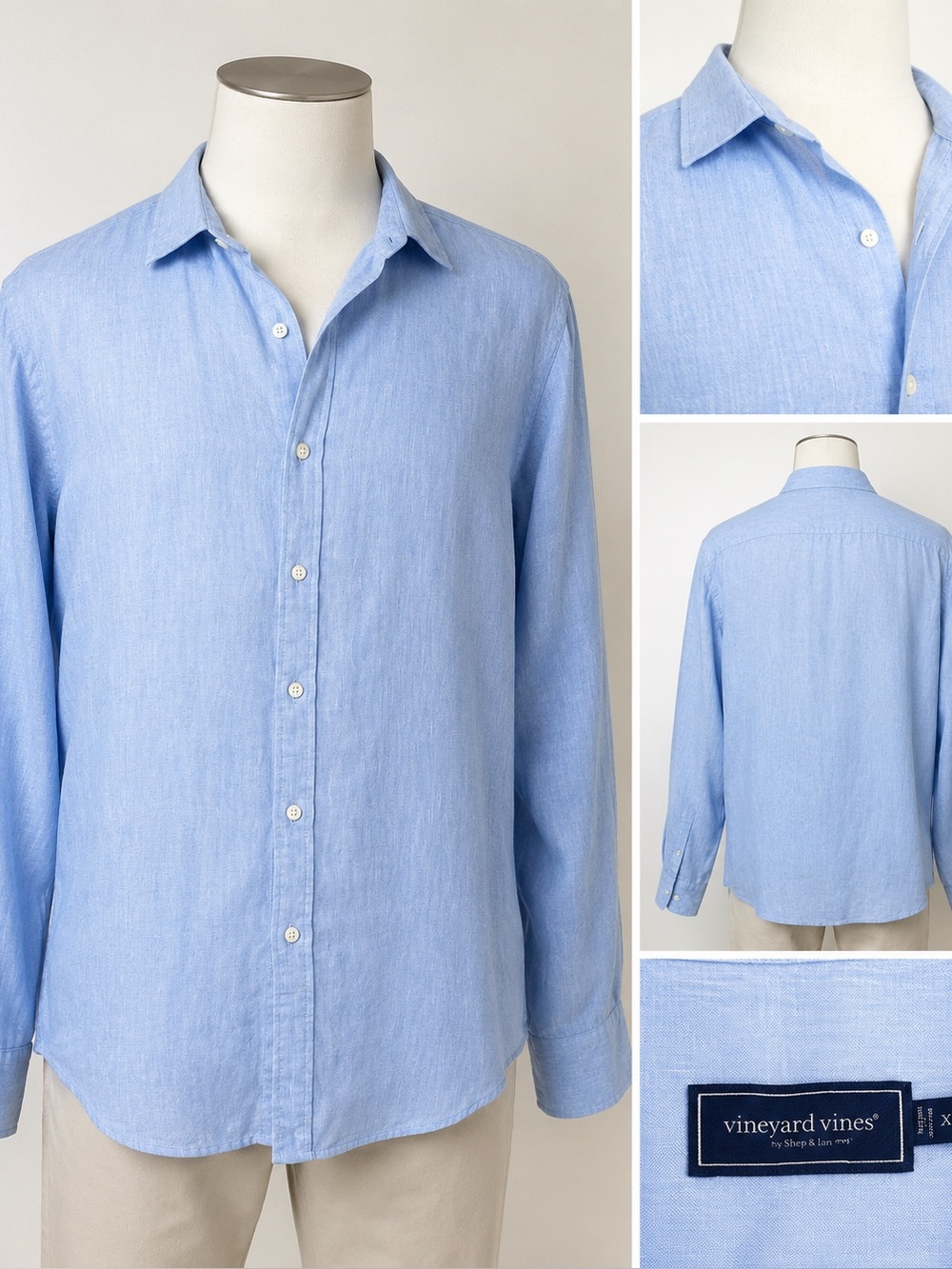 Vineyard Vines 100% Linen Shirt XXL Light Blue Long Sleeve